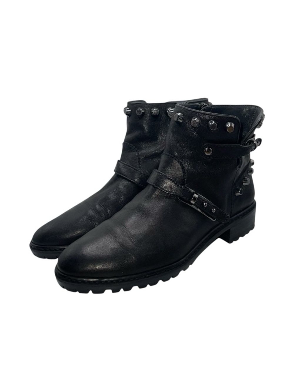 Stuart Weitzman Studded Ankle Boots‎ Black Leather Silver Hardware Women’s 6 US